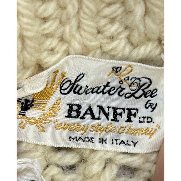 Vtg Sweater Bee Banff Italy Fisherman Sweater S Cable Knit Cream Pullover Soft - Picture 2 of 9